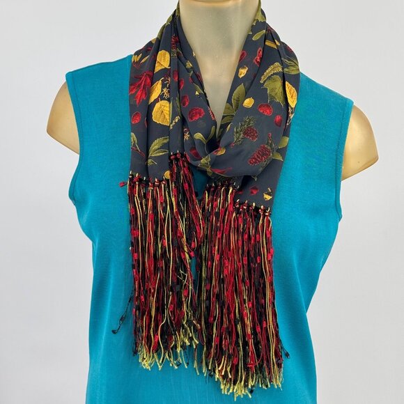 Julienne Collezione Floral Scarf wrap fashion  Fringe blue Pattern - Picture 7 of 9